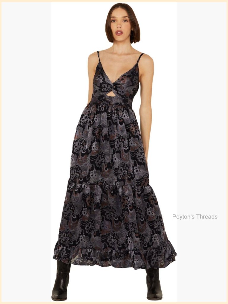 Rayon Maxi Keyhole Dress Sleeveless A-Line V-Neck